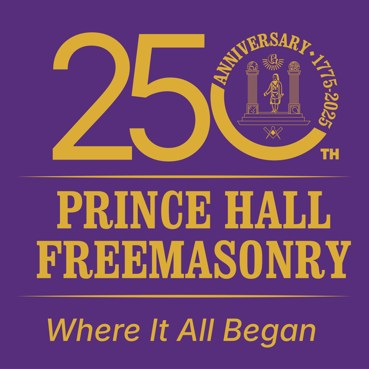 Prince Hall 250th Anniversary logo purple background w slogan - square